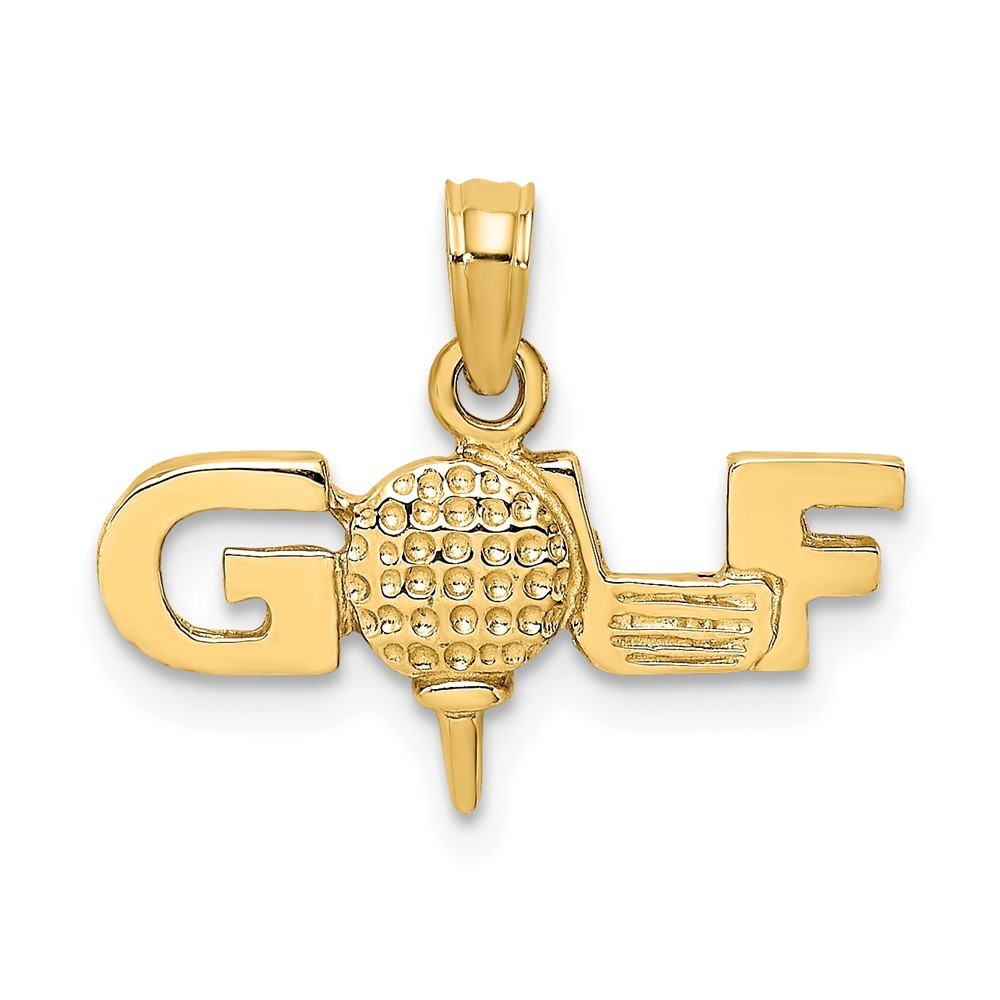 10k Yellow Gold Sports Solid Polished Golf Necklace Charm Pendant